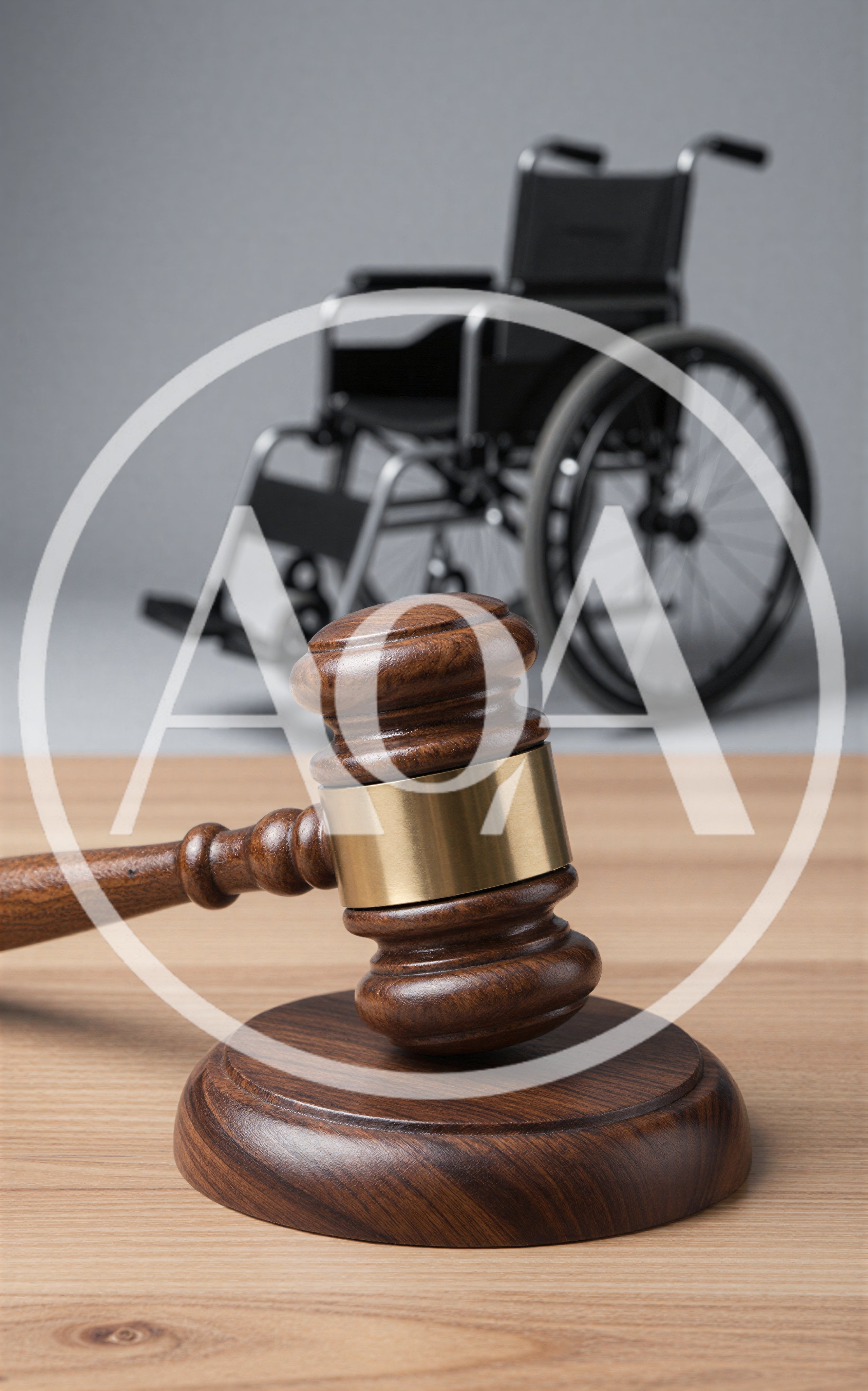 Wooden Gavel Resting On A Table With A Wheelchair