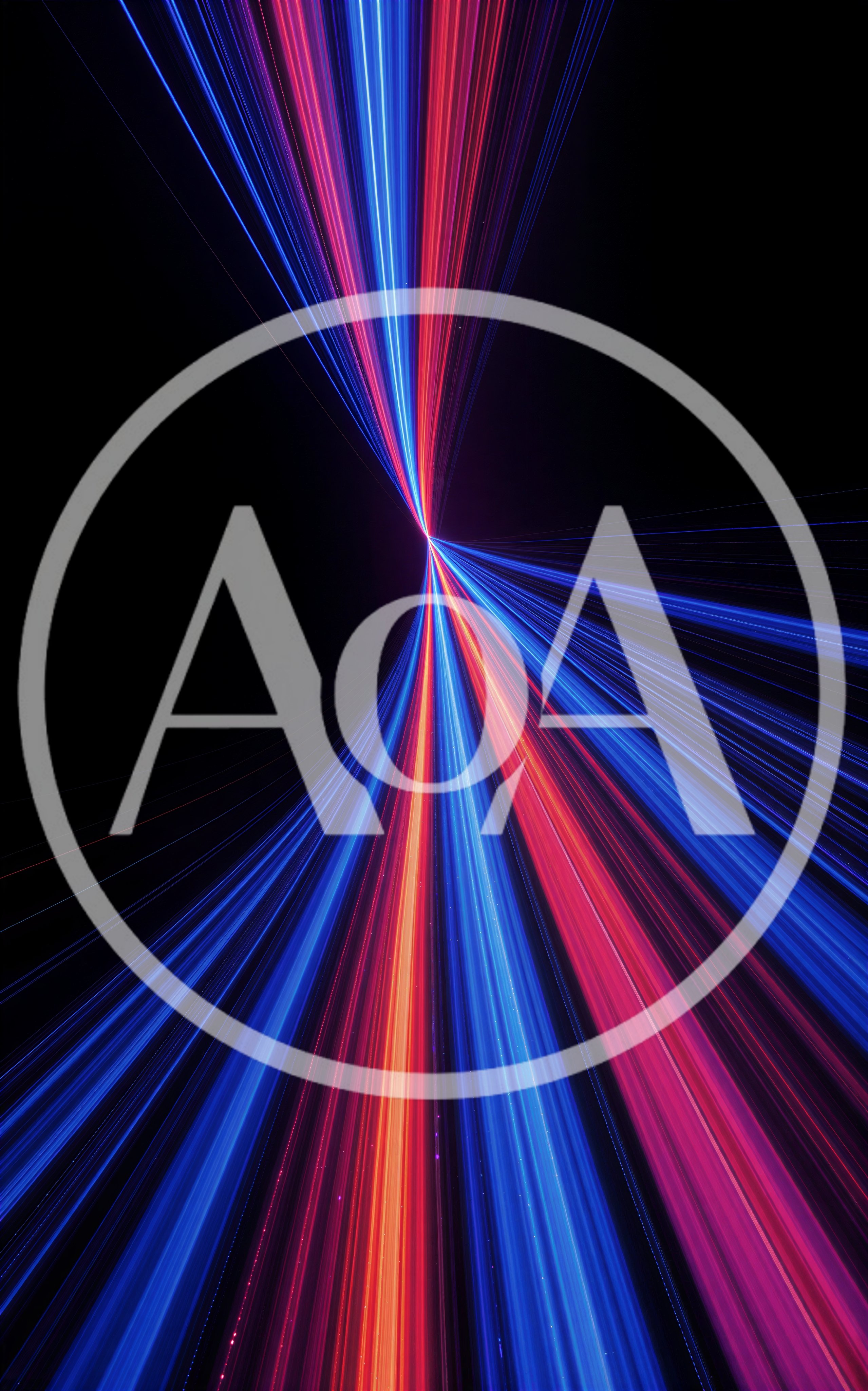 Abstract Neon Light Streaks Converging In Dark Space