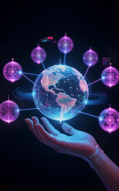 Digital Earth Hologram Floating Above Human Hand