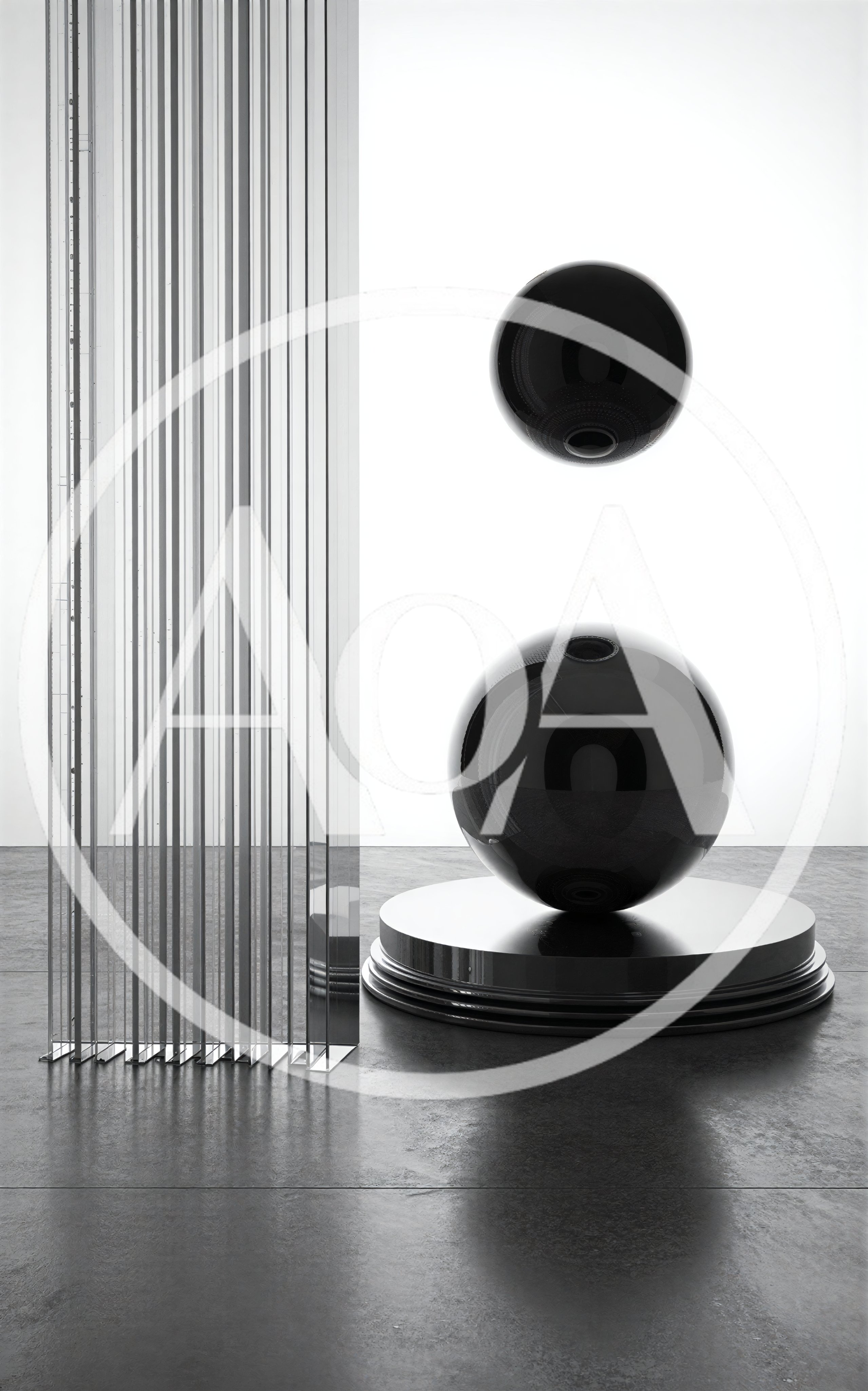 Abstract Minimalist Composition With Floating Black Spheres
