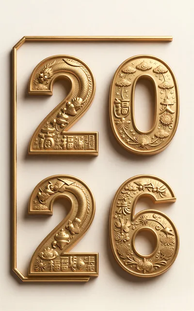 Golden 2026 New Year Decorative Numbers