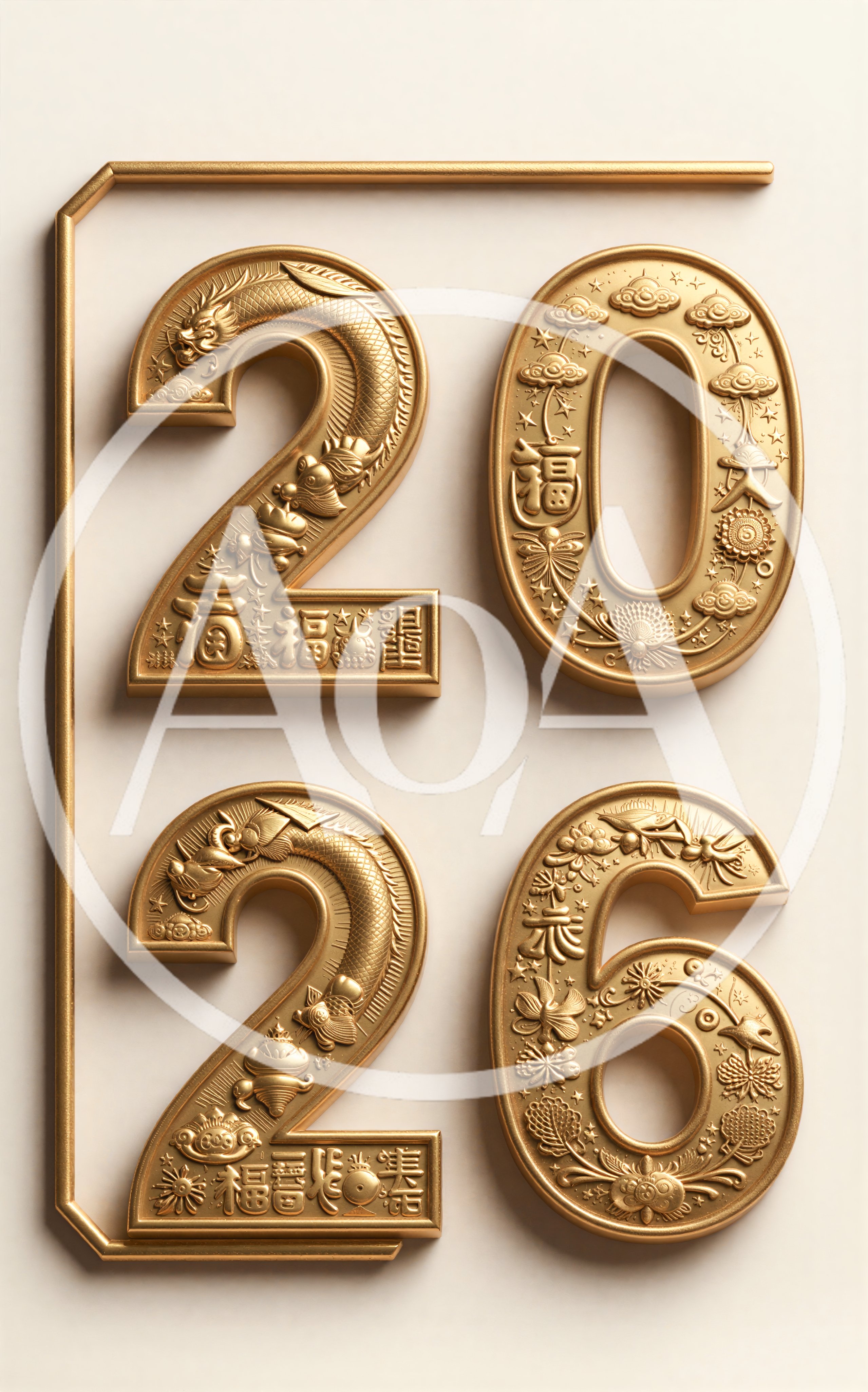 Golden 2026 New Year Decorative Numbers