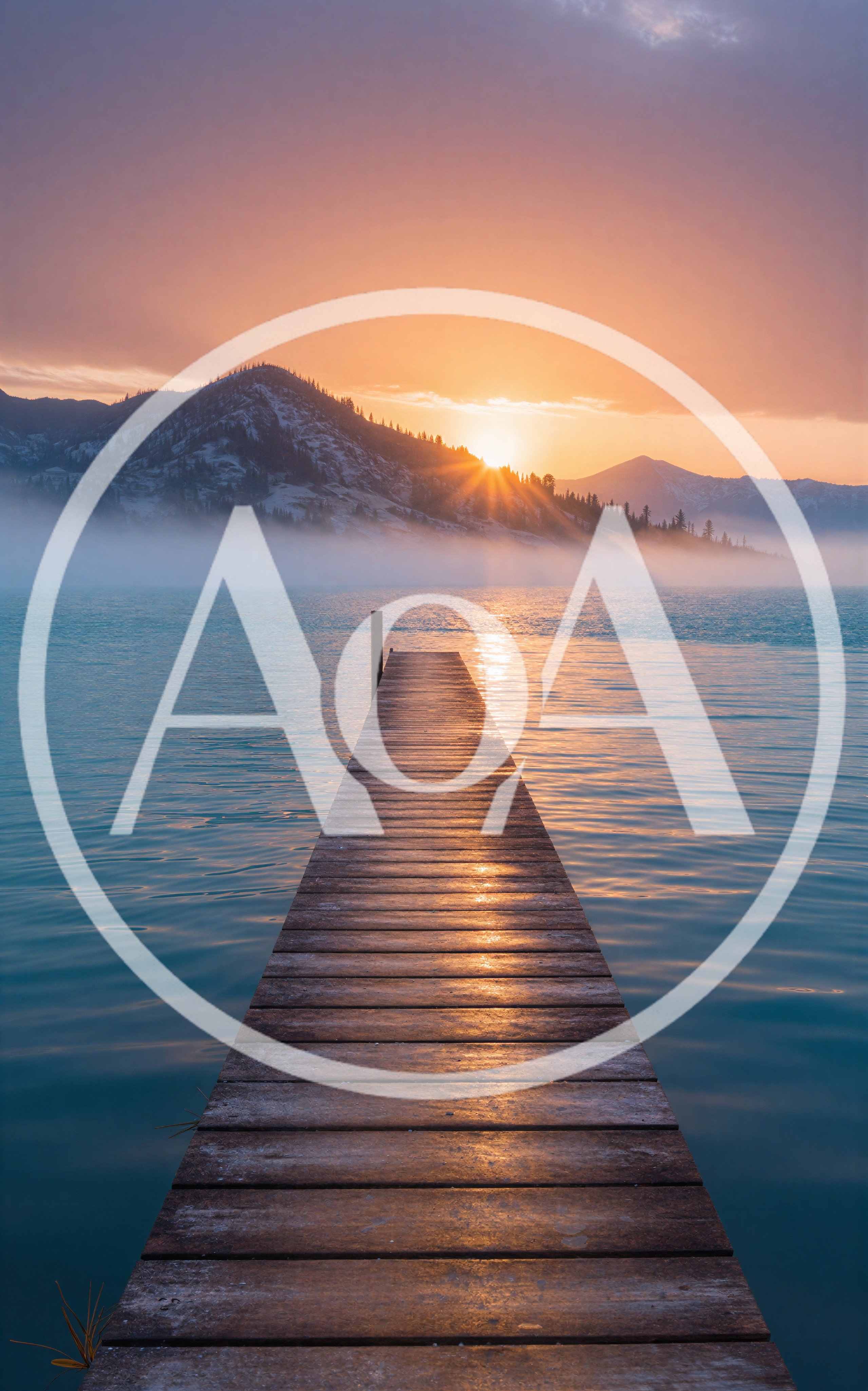 Wooden Pier Extending Into A Misty Mountain Lake At Sunrise