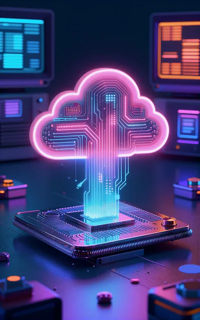 Digital Cloud Computing Concept With Glowing Circuitry