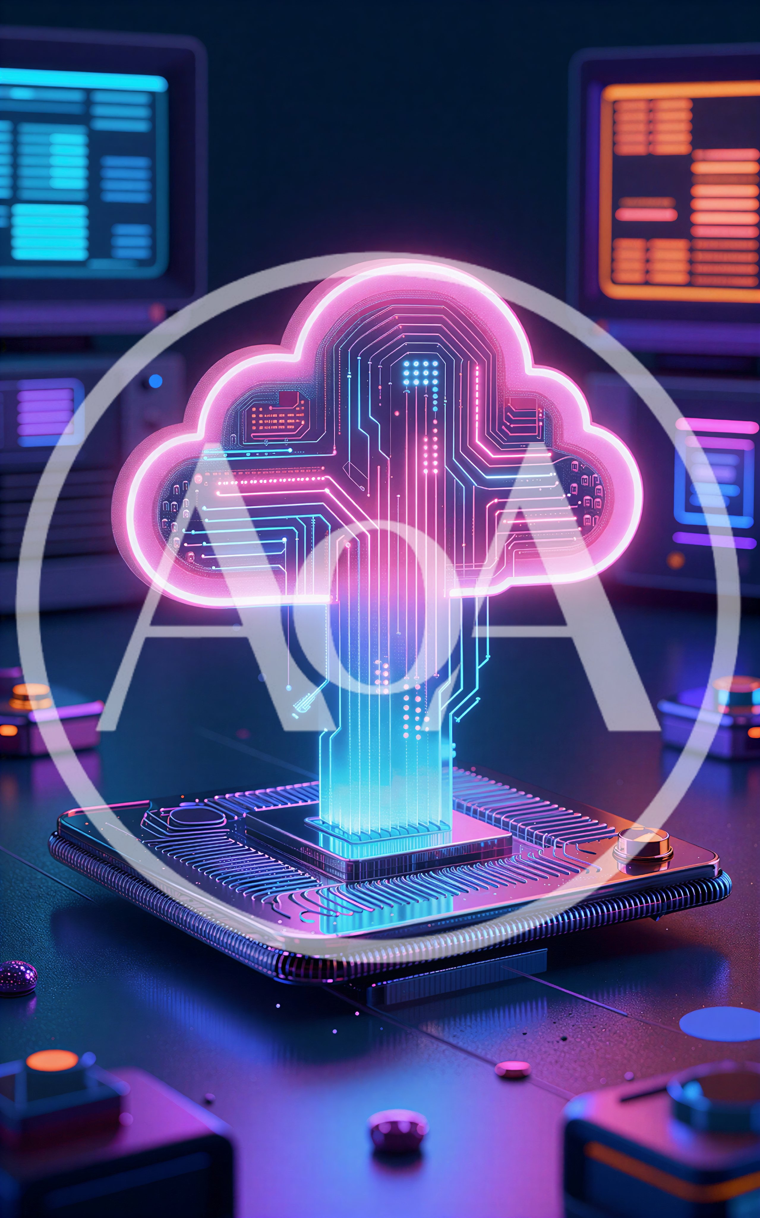 Digital Cloud Computing Concept With Glowing Circuitry