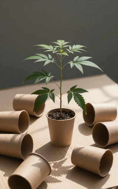 Young Cannabis Plant Growing In A Biodegradable Paper Cup