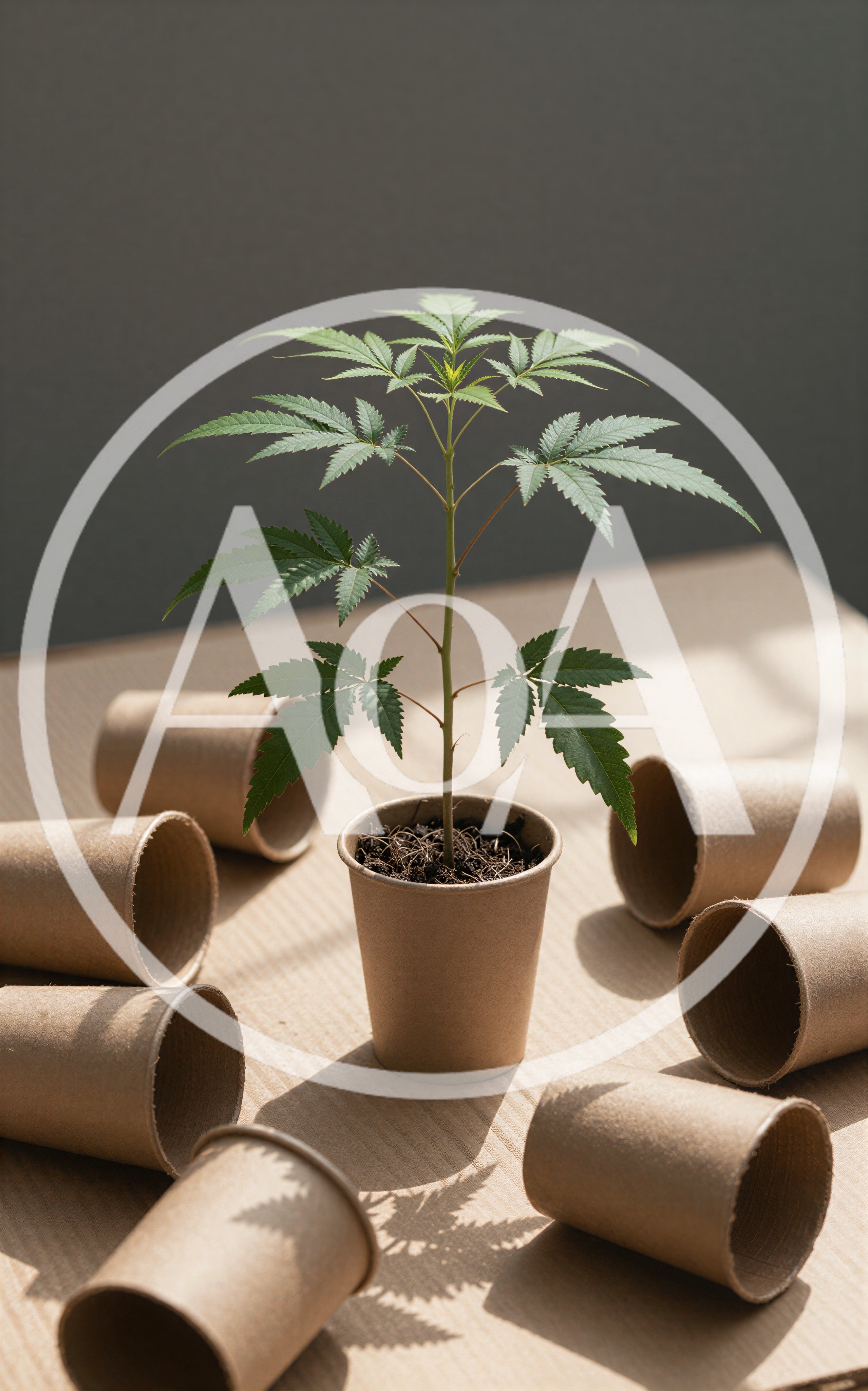 Young Cannabis Plant Growing In A Biodegradable Paper Cup