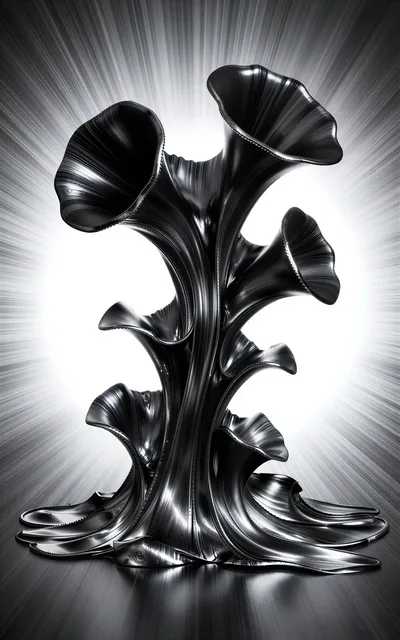 Abstract Metallic Sculpture With Organic Flowing Forms