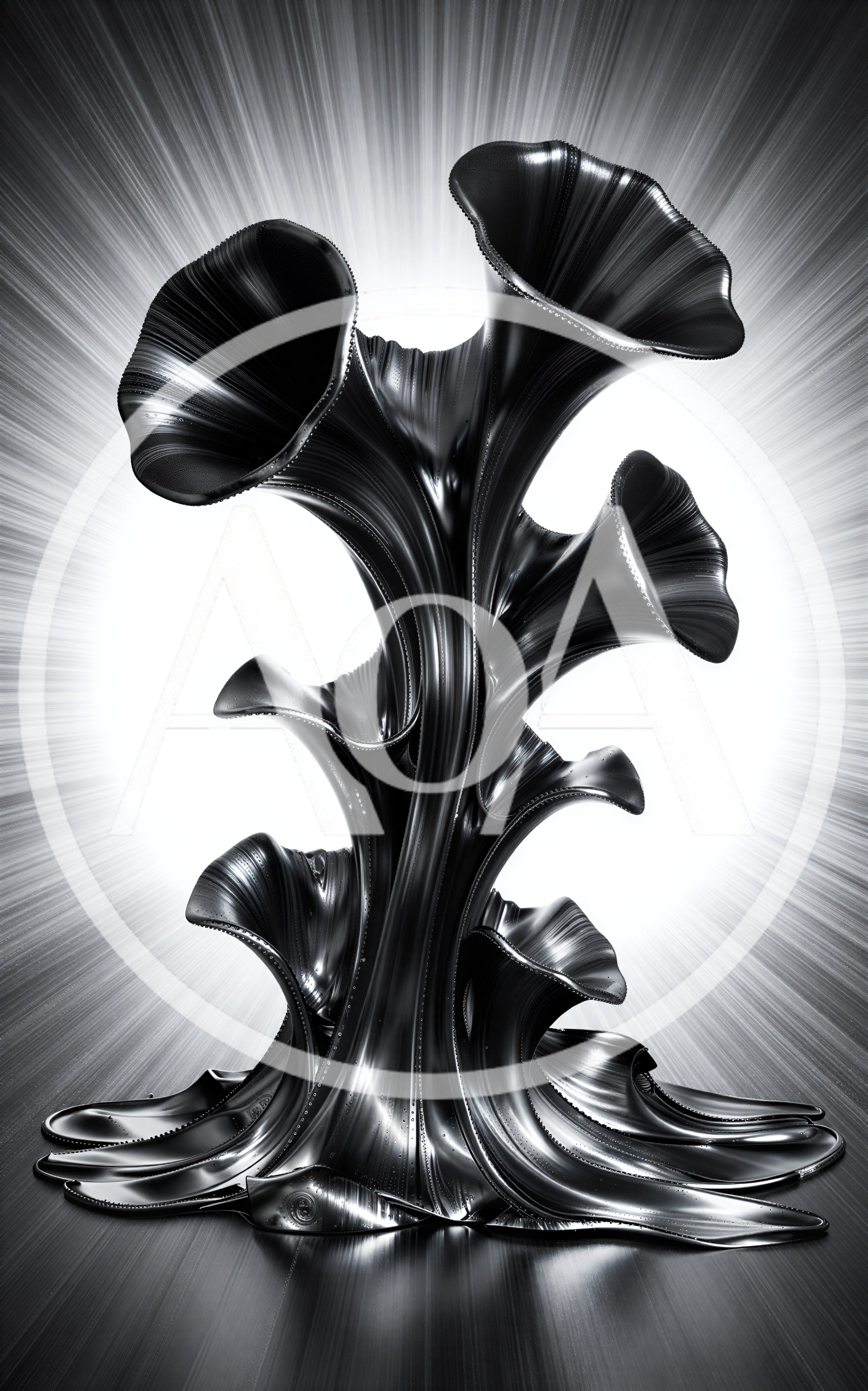 Abstract Metallic Sculpture With Organic Flowing Forms