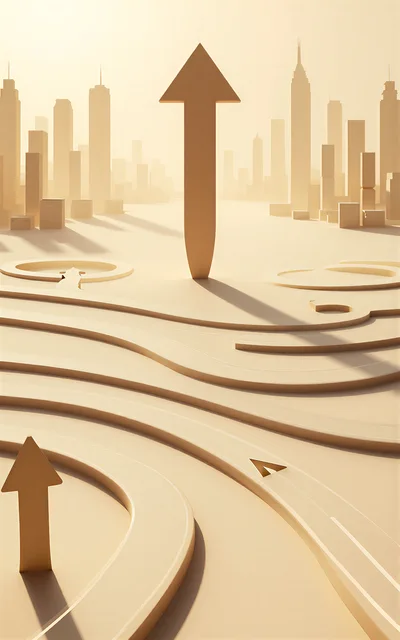 Abstract 3D Cityscape With Rising Arrows And Pathways