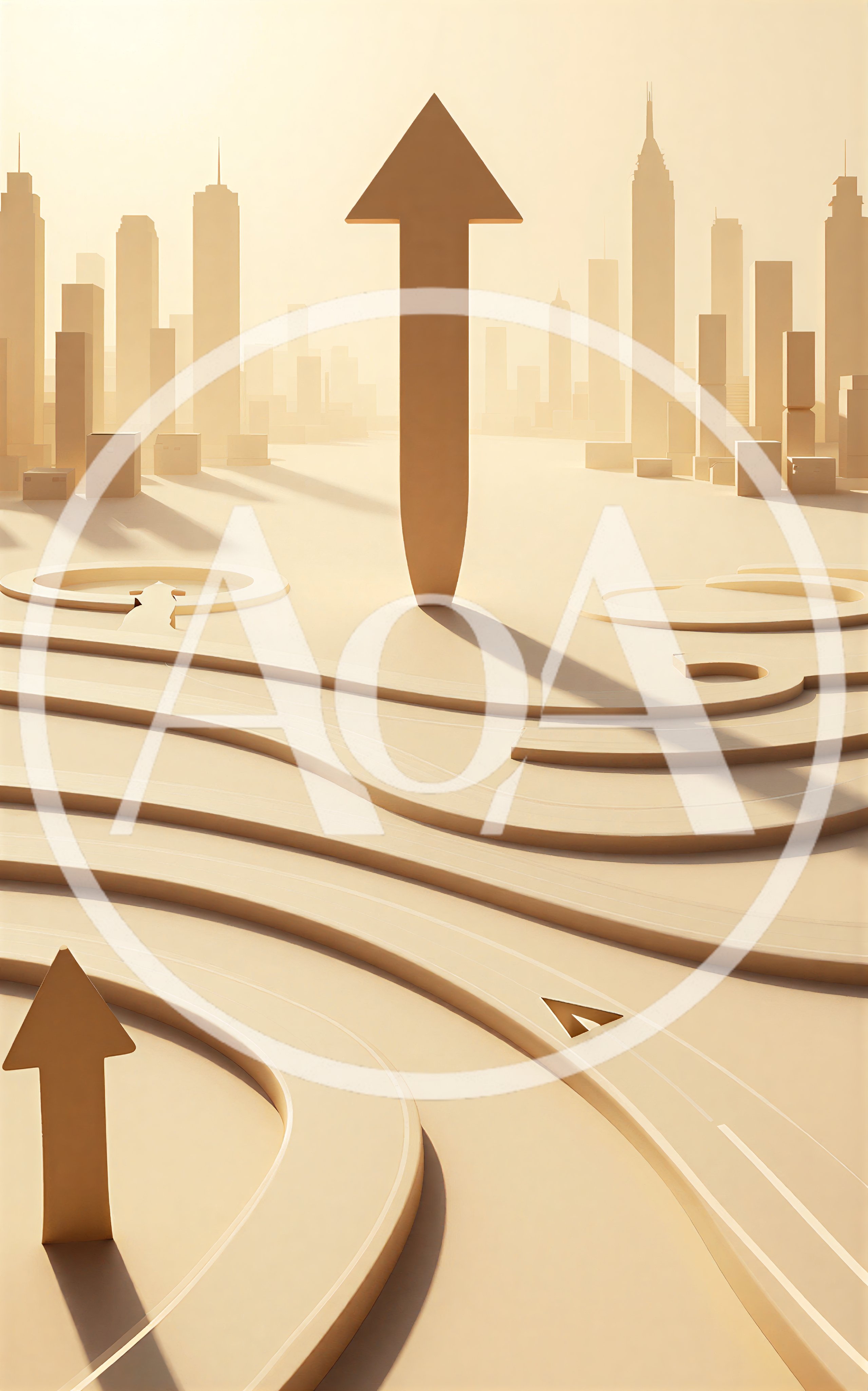 Abstract 3D Cityscape With Rising Arrows And Pathways