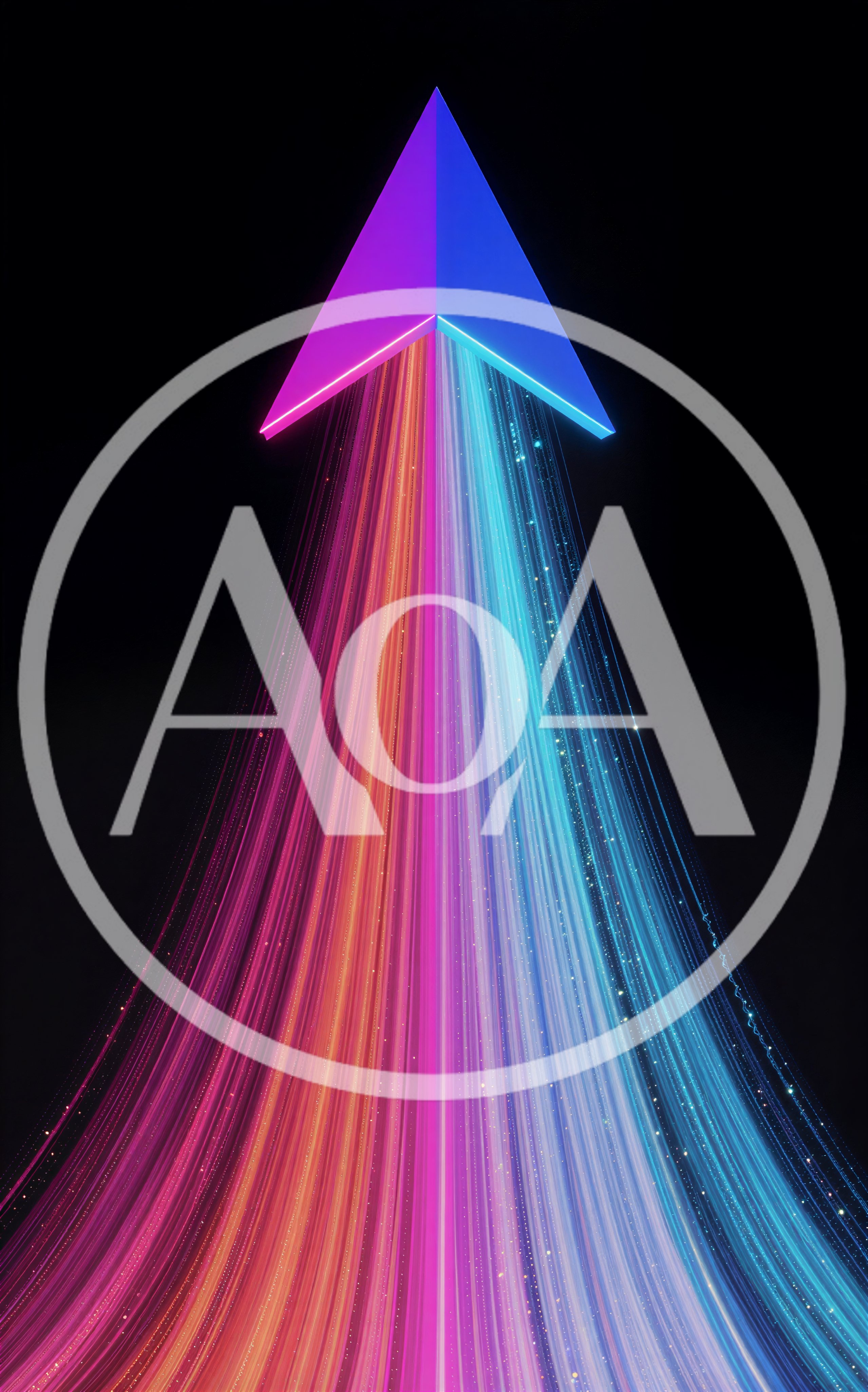 Abstract 3D Arrow Pointing Upward With Neon Light Trails