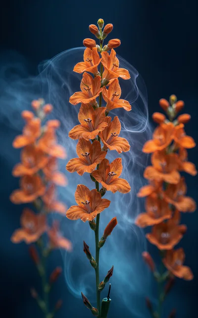 Vibrant Orange Flowers Surrounded By Ethereal Blue Smoke