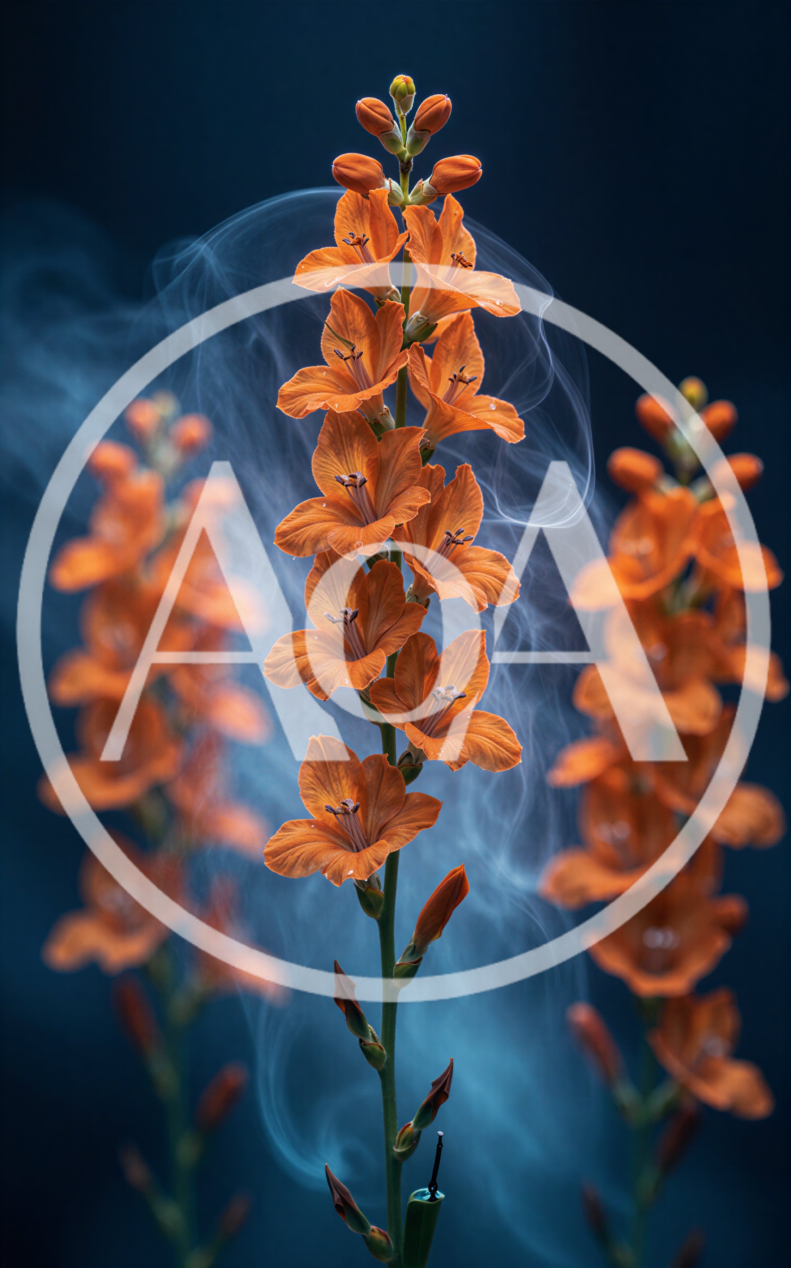 Vibrant Orange Flowers Surrounded By Ethereal Blue Smoke