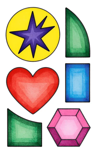 Set Of Colorful Hand Drawn Gemstone Illustrations