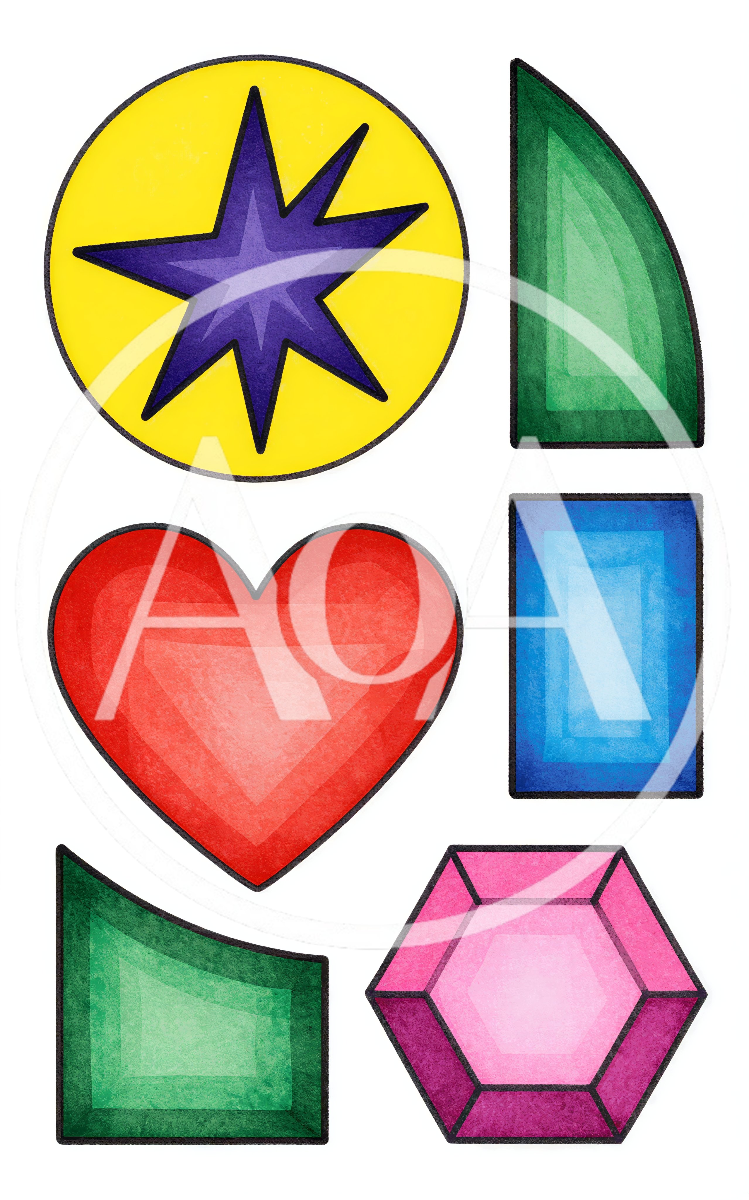 Set Of Colorful Hand Drawn Gemstone Illustrations