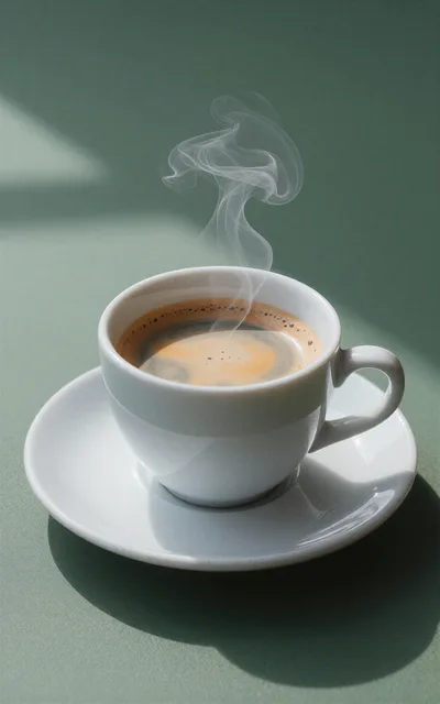 Steaming Cup Of Fresh Espresso On Green Surface