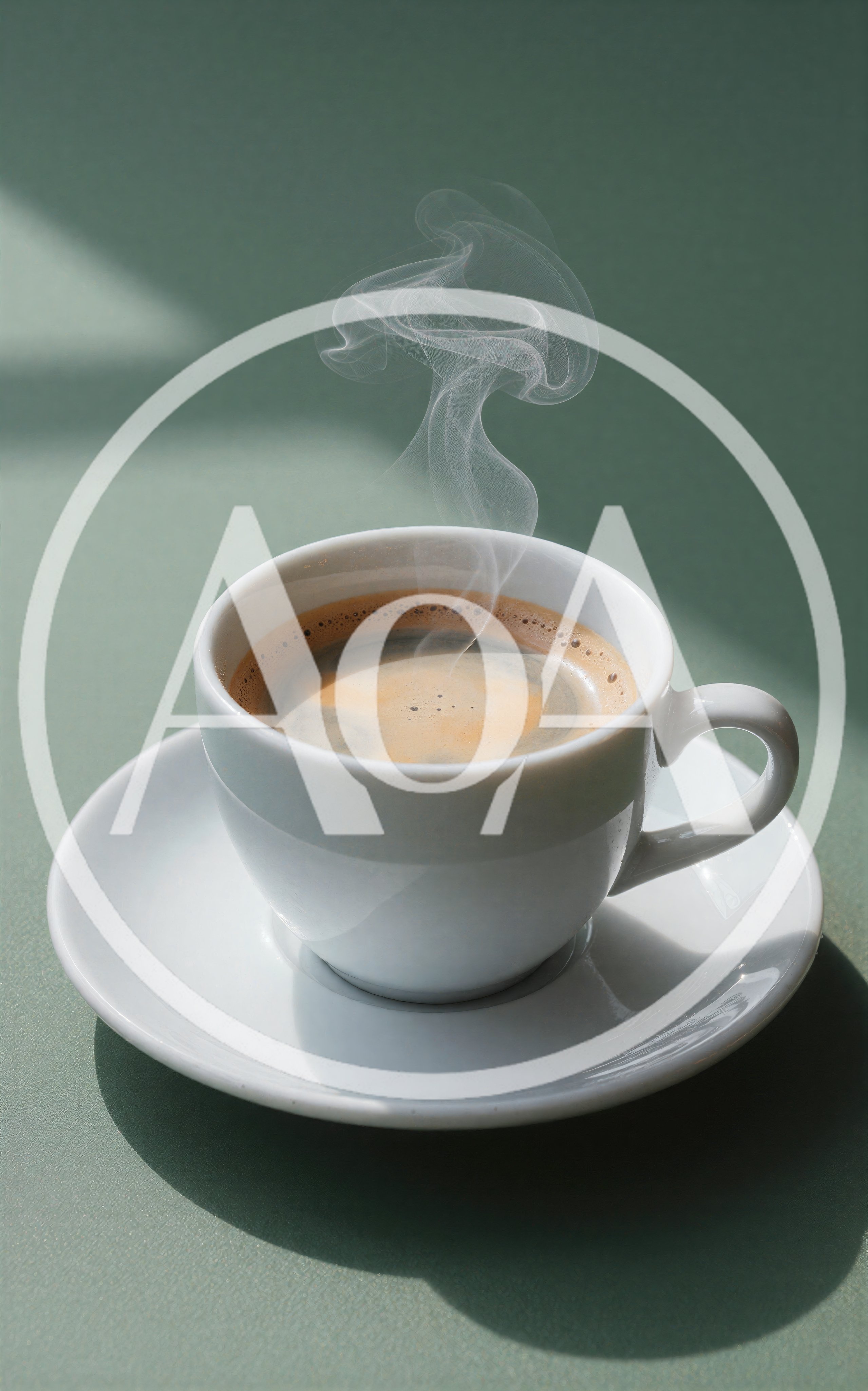 Steaming Cup Of Fresh Espresso On Green Surface