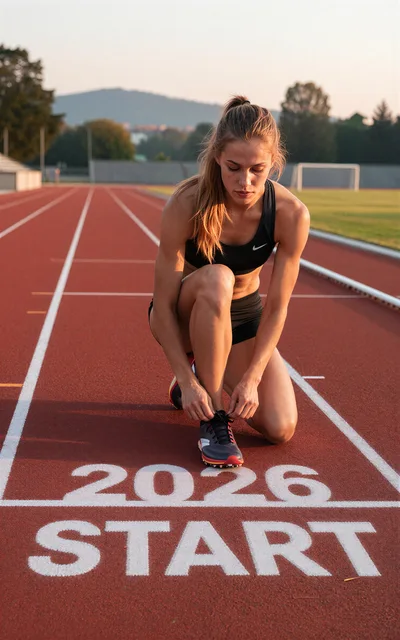 Female Athlete Tying Shoelaces On Running Track