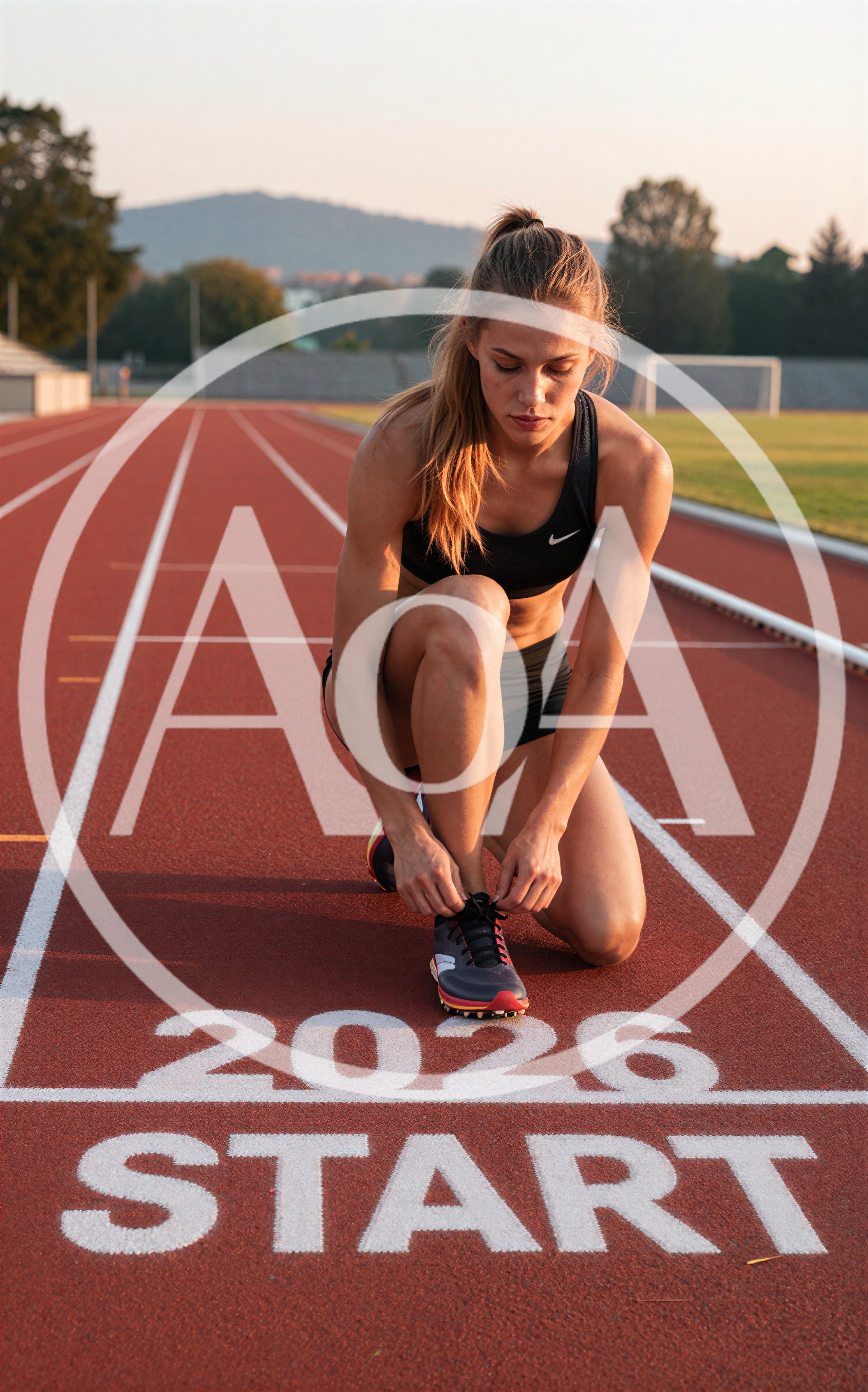 Female Athlete Tying Shoelaces On Running Track