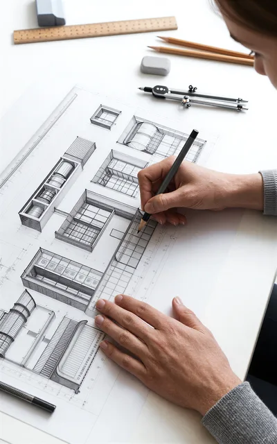 Architect Drawing Detailed Building Floor Plans