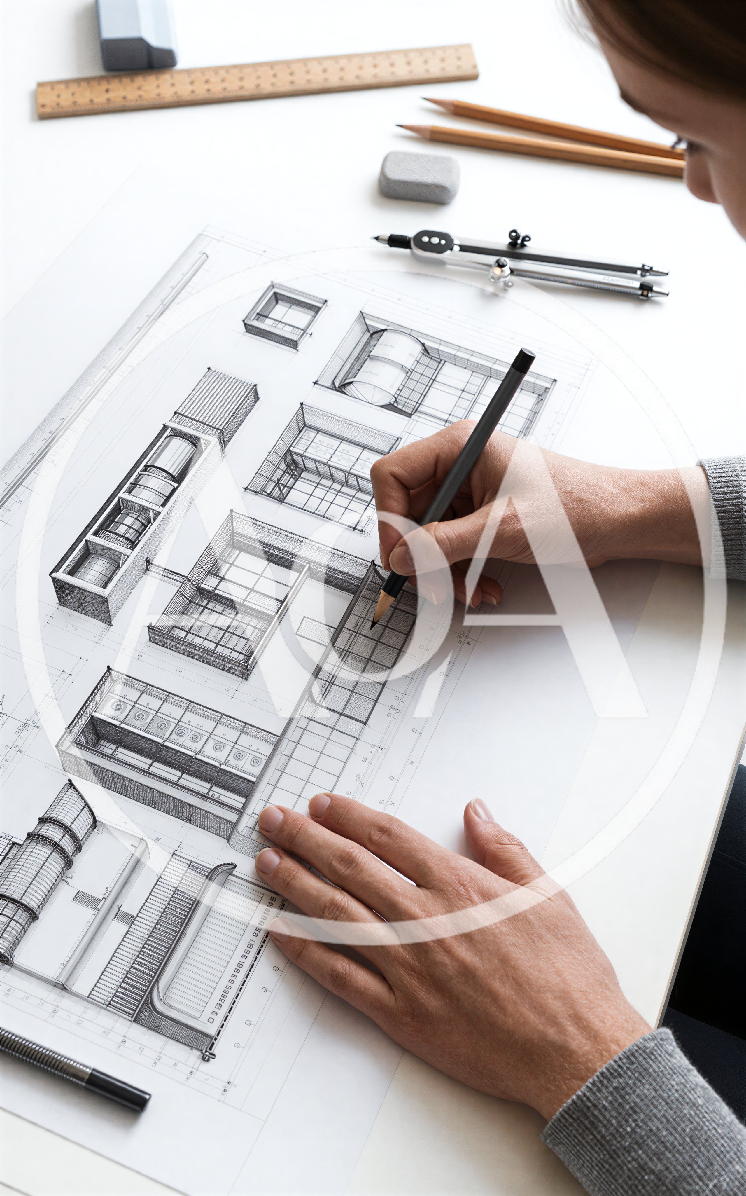 Architect Drawing Detailed Building Floor Plans