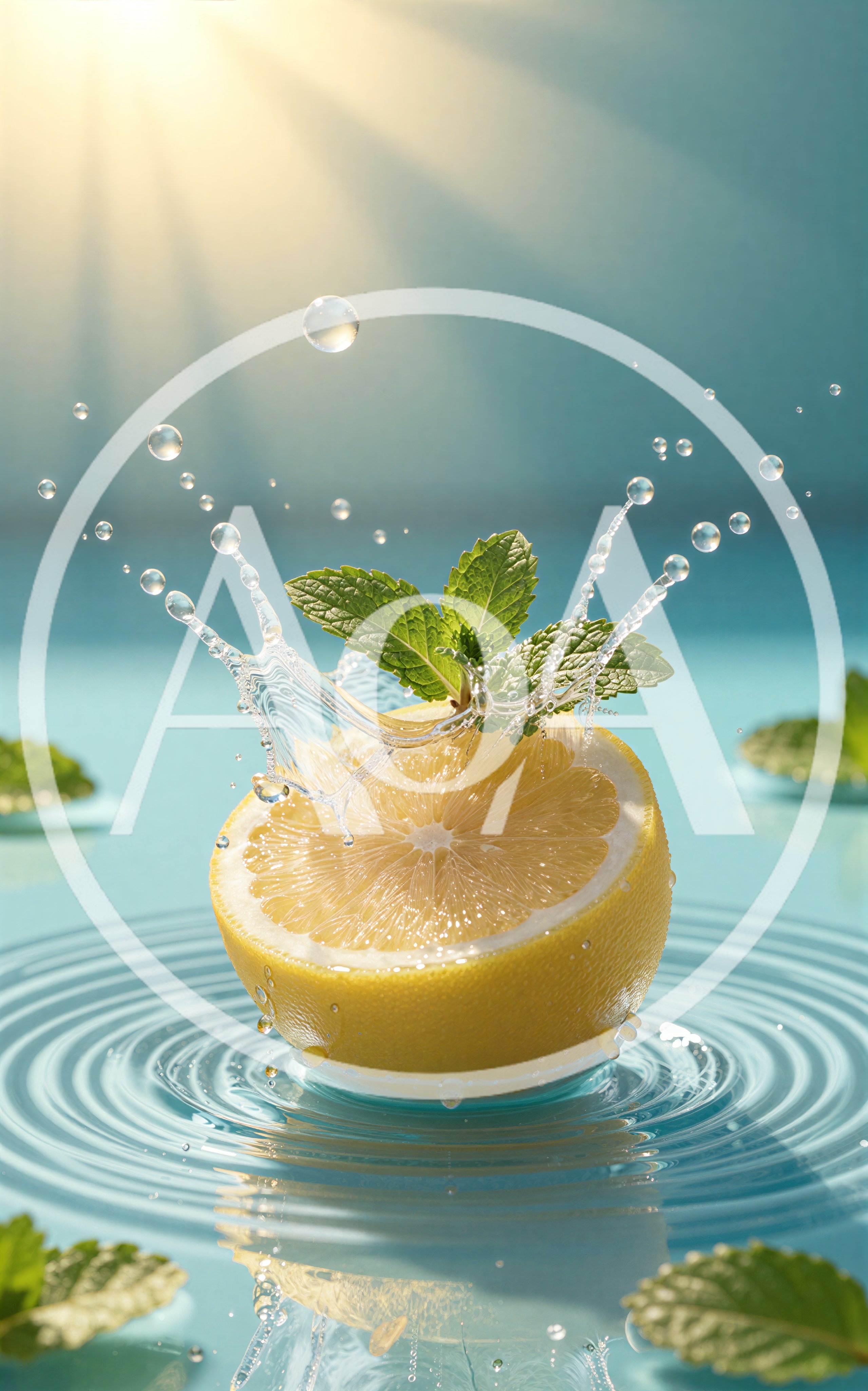 Fresh Lemon Half Splashing Into Clear Blue Water