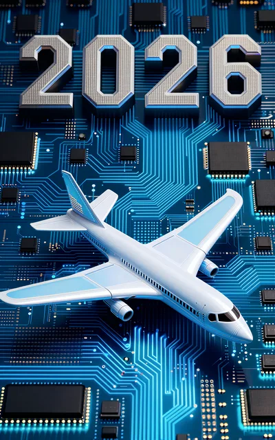 3D Airplane Model Over Digital Circuit Board Background