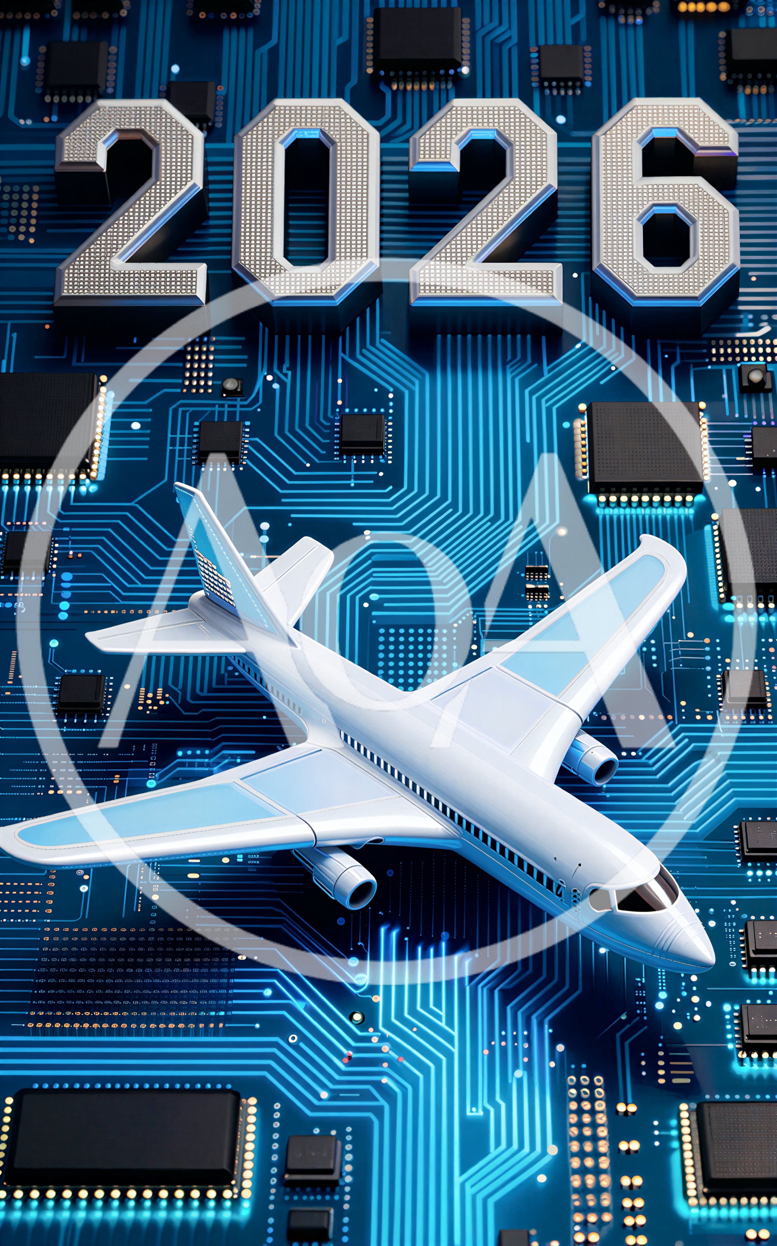 3D Airplane Model Over Digital Circuit Board Background