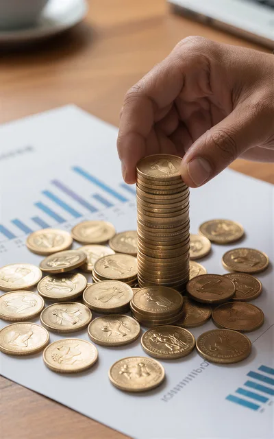 Hand Placing Gold Coin On Stack Of Coins