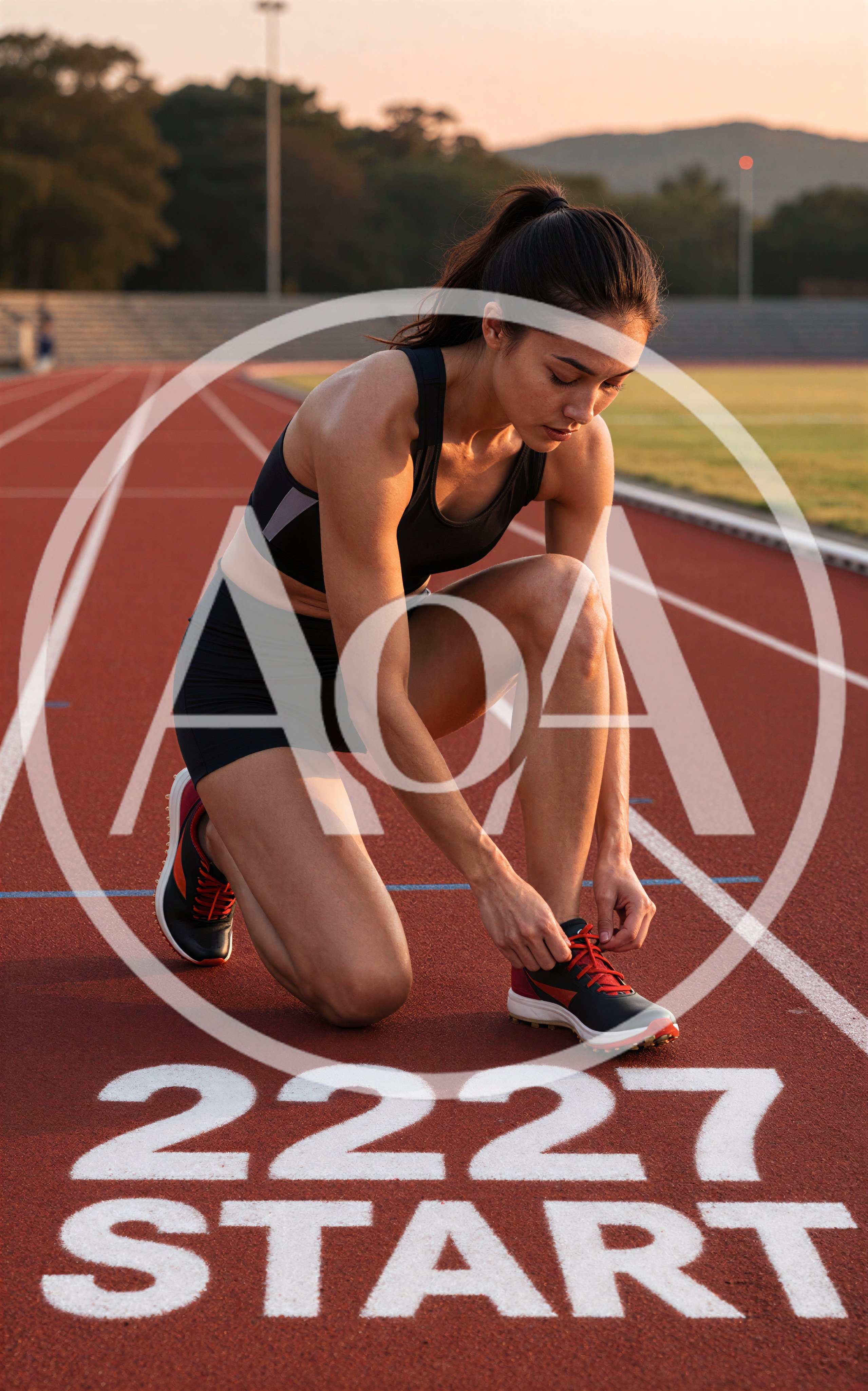 Female Athlete Tying Shoelaces on Running Track