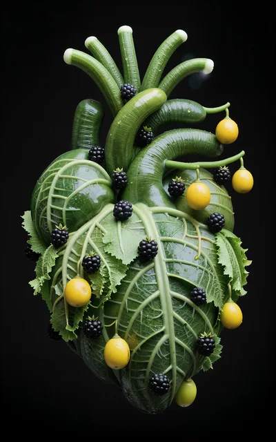 Surreal Botanical Heart Sculpture Made Of Vegetables And Fruit