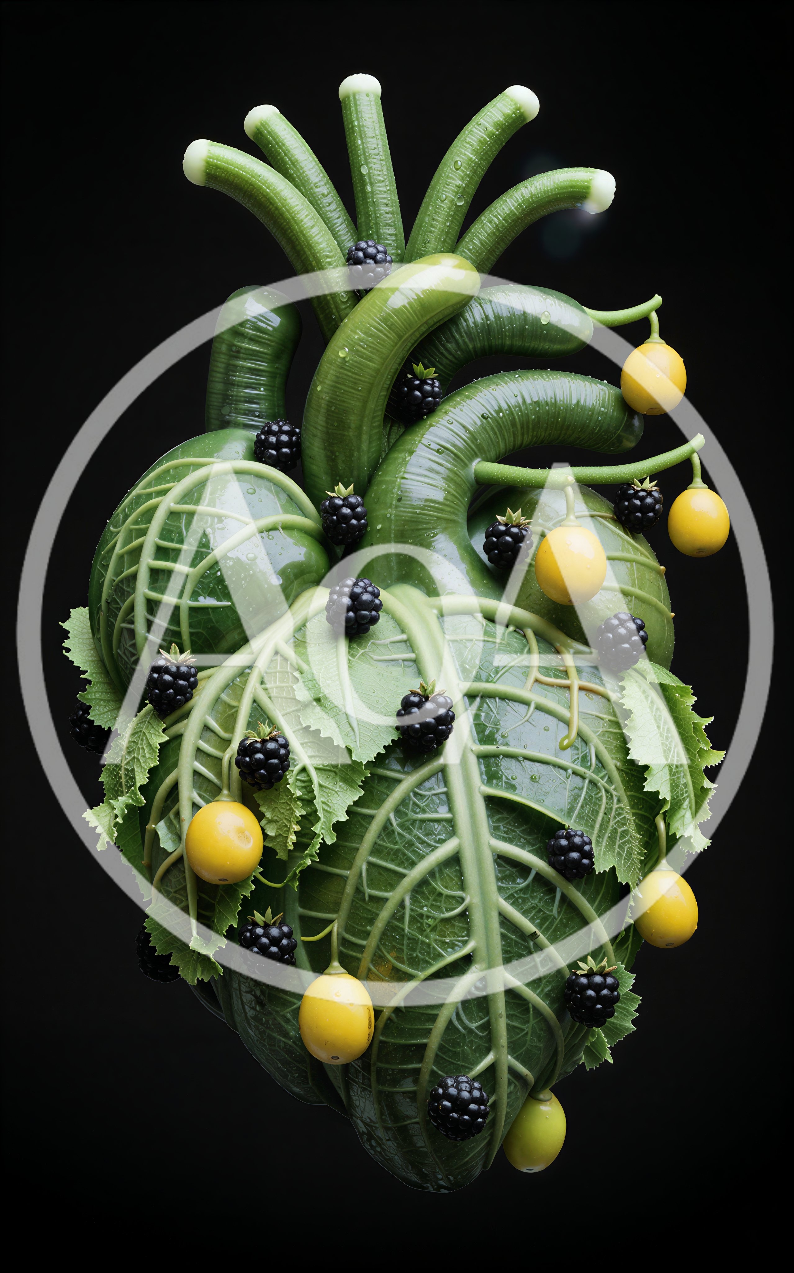 Surreal Botanical Heart Sculpture Made Of Vegetables And Fruit