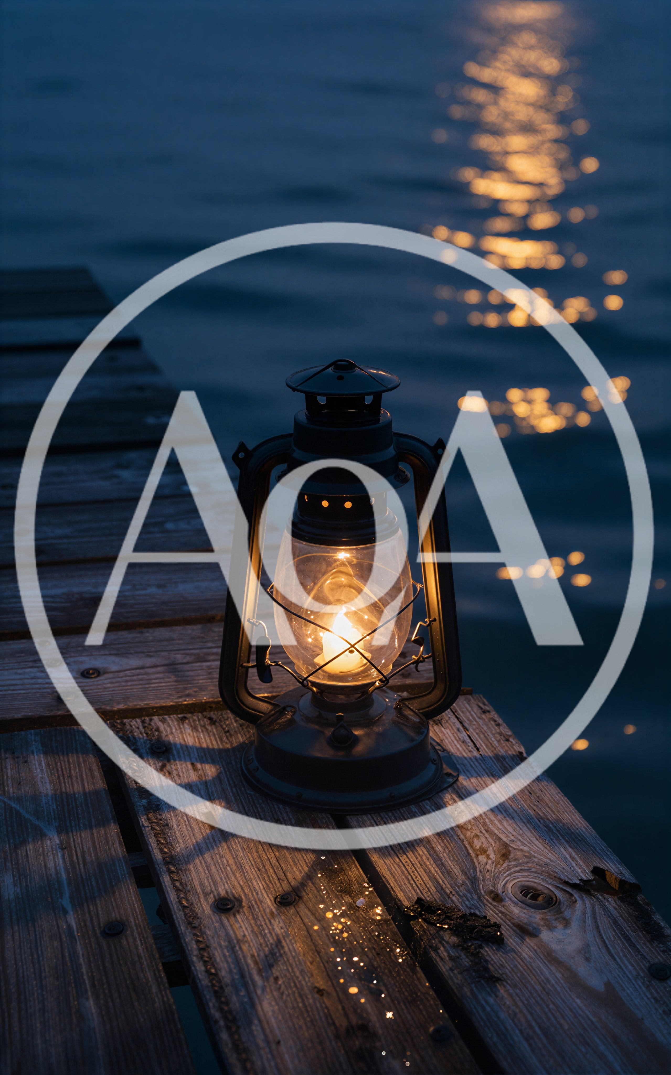 Vintage Oil Lantern Glowing On A Wooden Dock