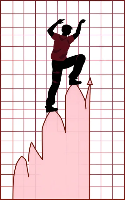 Silhouette Of A Person Climbing A Rising Graph