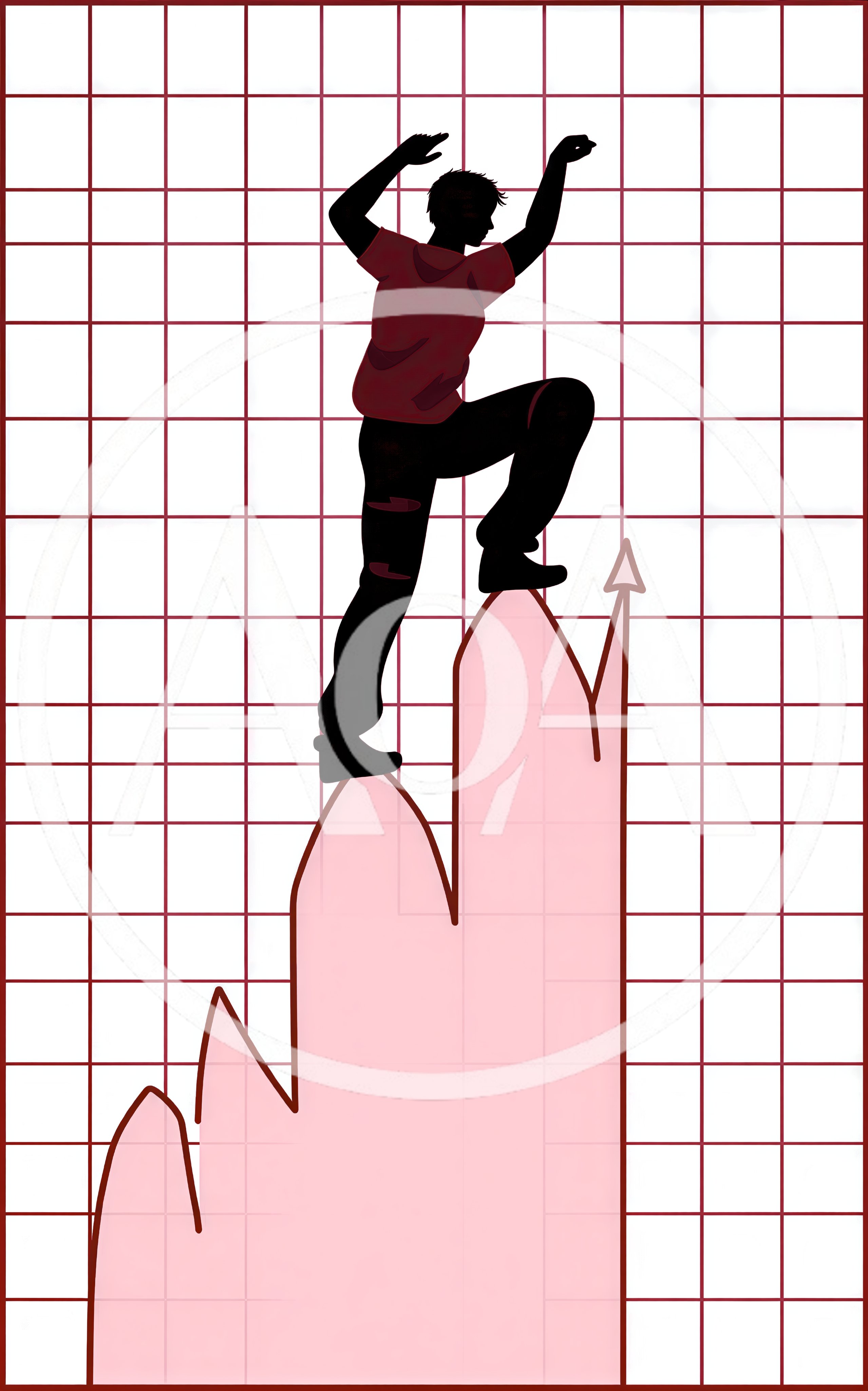 Silhouette Of A Person Climbing A Rising Graph