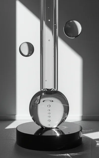 Abstract Glass Sculpture With Floating Spheres