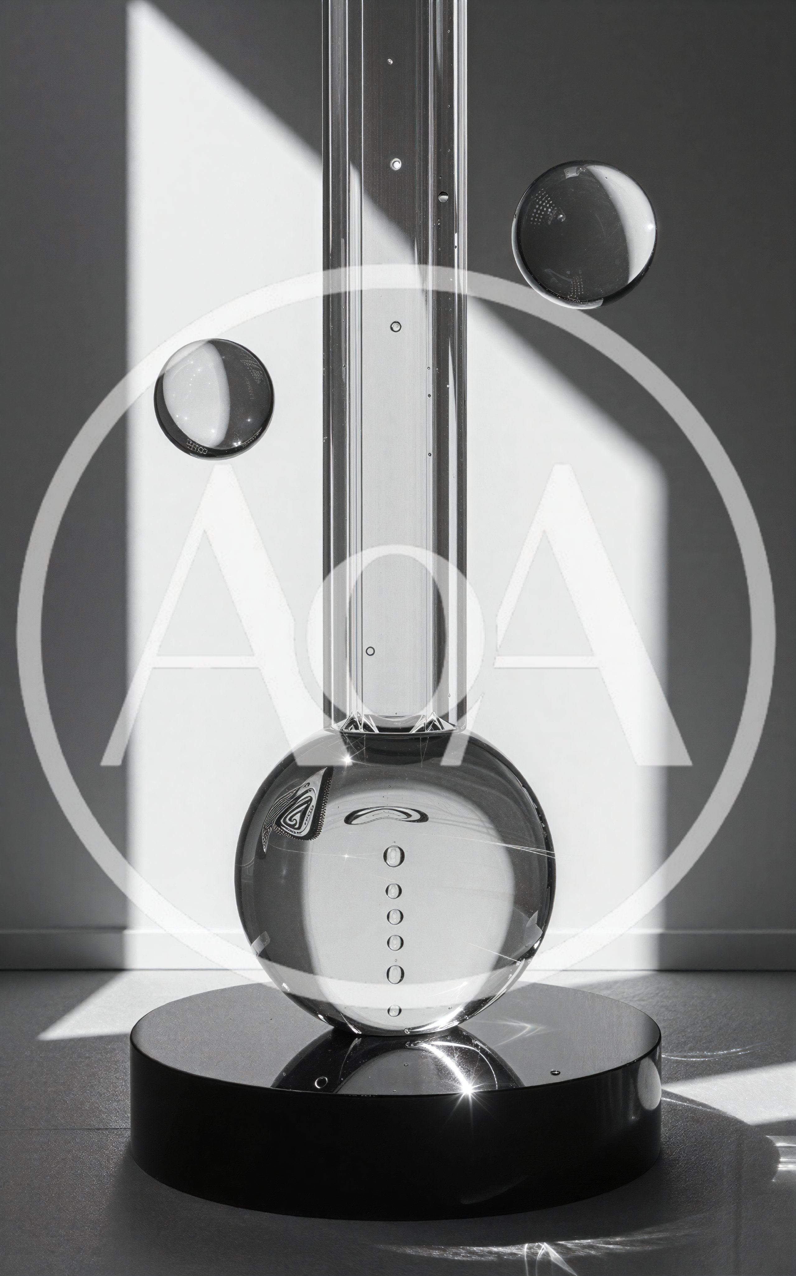 Abstract Glass Sculpture With Floating Spheres