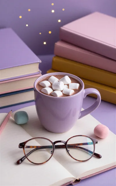 Cozy Reading Setup With Hot Cocoa And Books