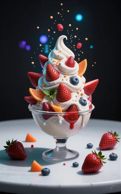 Gourmet Fruit Sundae With Fresh Berries And Citrus