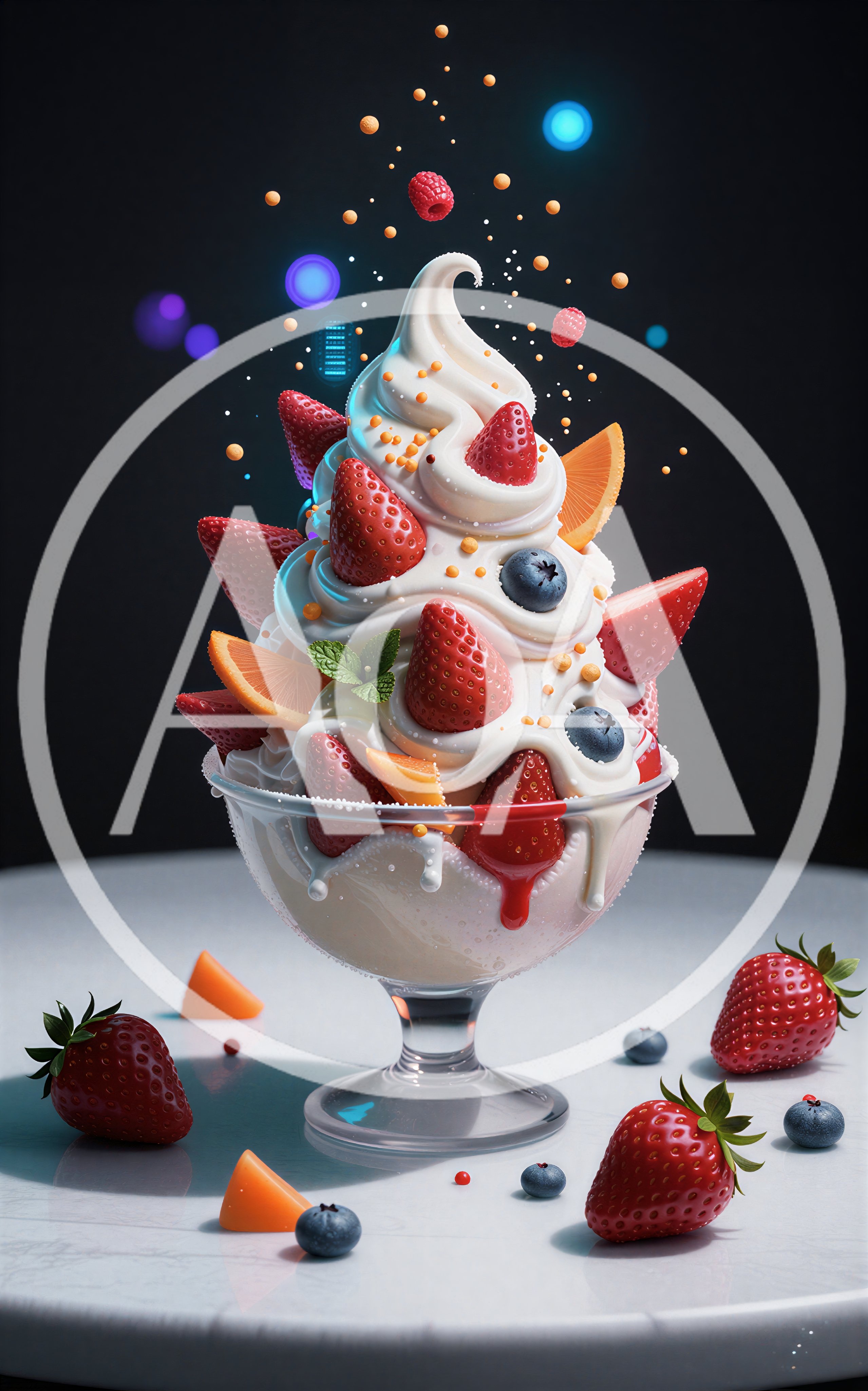 Gourmet Fruit Sundae With Fresh Berries And Citrus