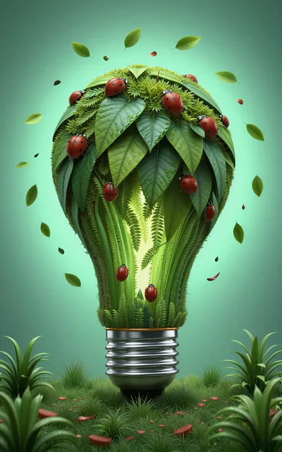 Eco Friendly Light Bulb Concept With Ladybugs