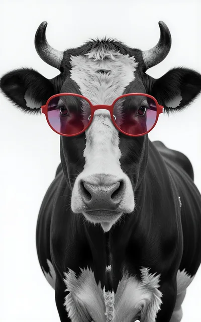Portrait Of A Cow Wearing Red Sunglasses