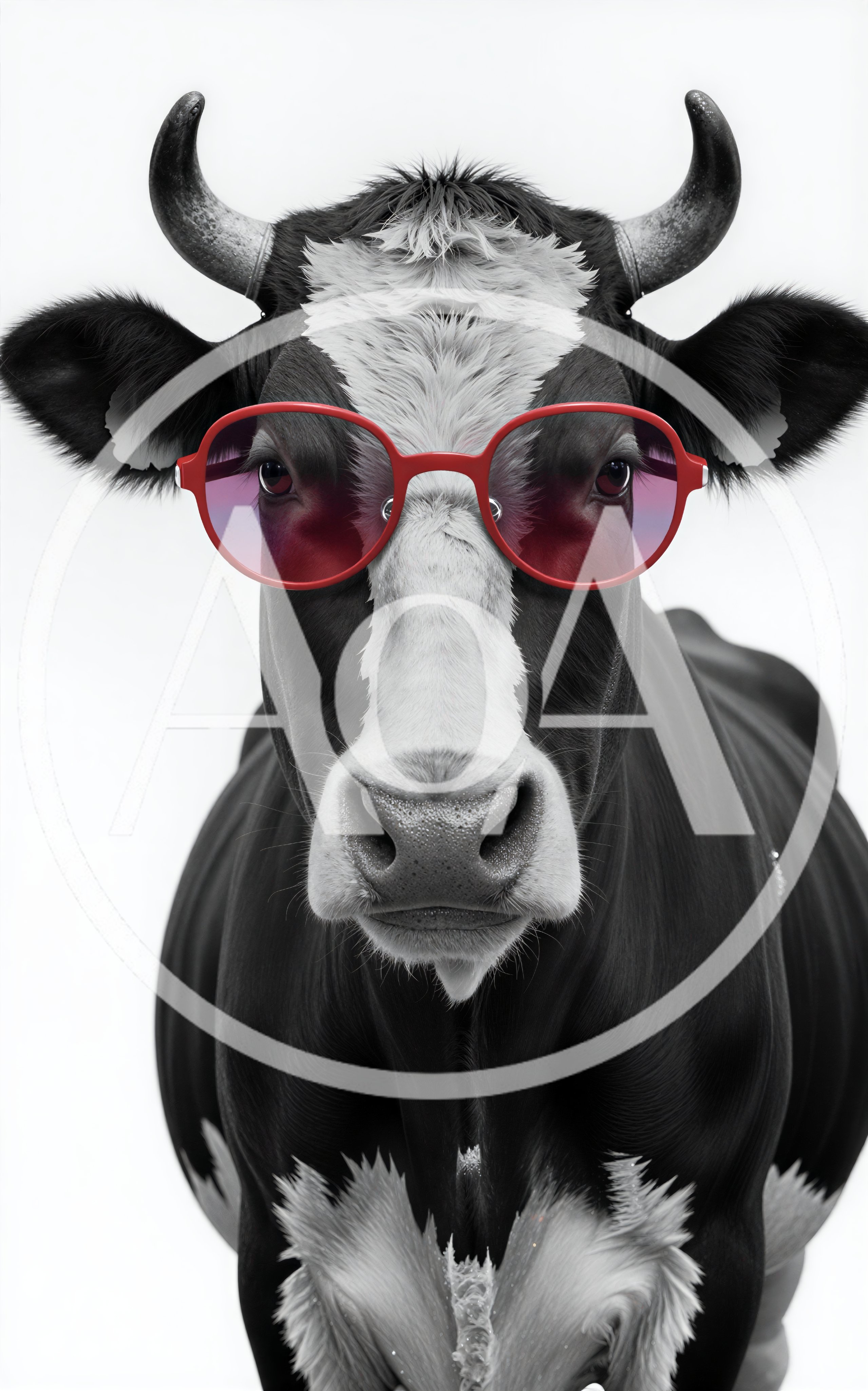 Portrait Of A Cow Wearing Red Sunglasses