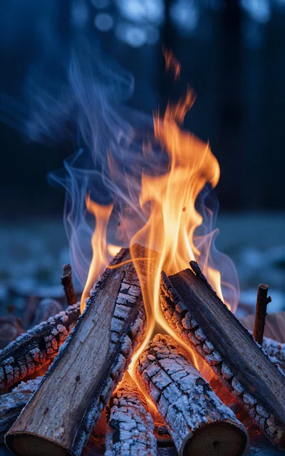 Close Up Of A Crackling Campfire At Dusk
