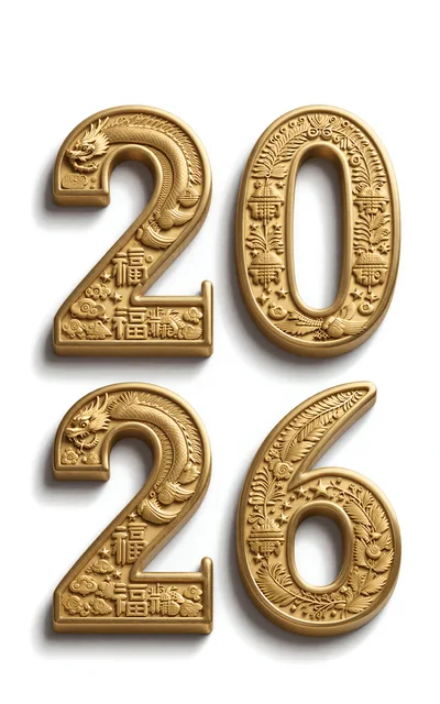 Golden 2026 New Year Decorative Numbers