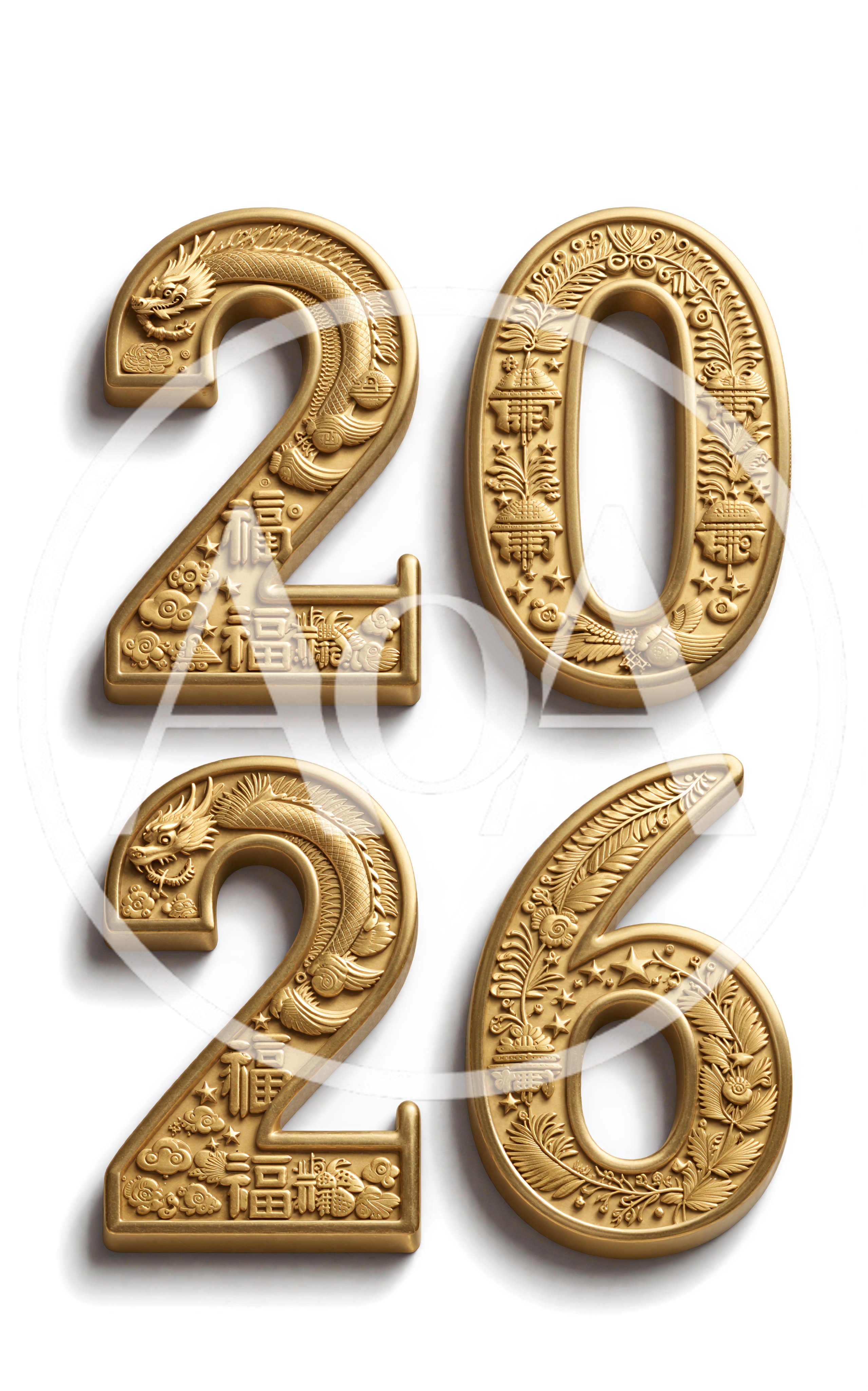 Golden 2026 New Year Decorative Numbers
