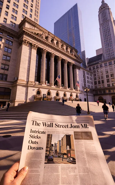 Person Holding Newspaper In Front Of New York Stock Exchange