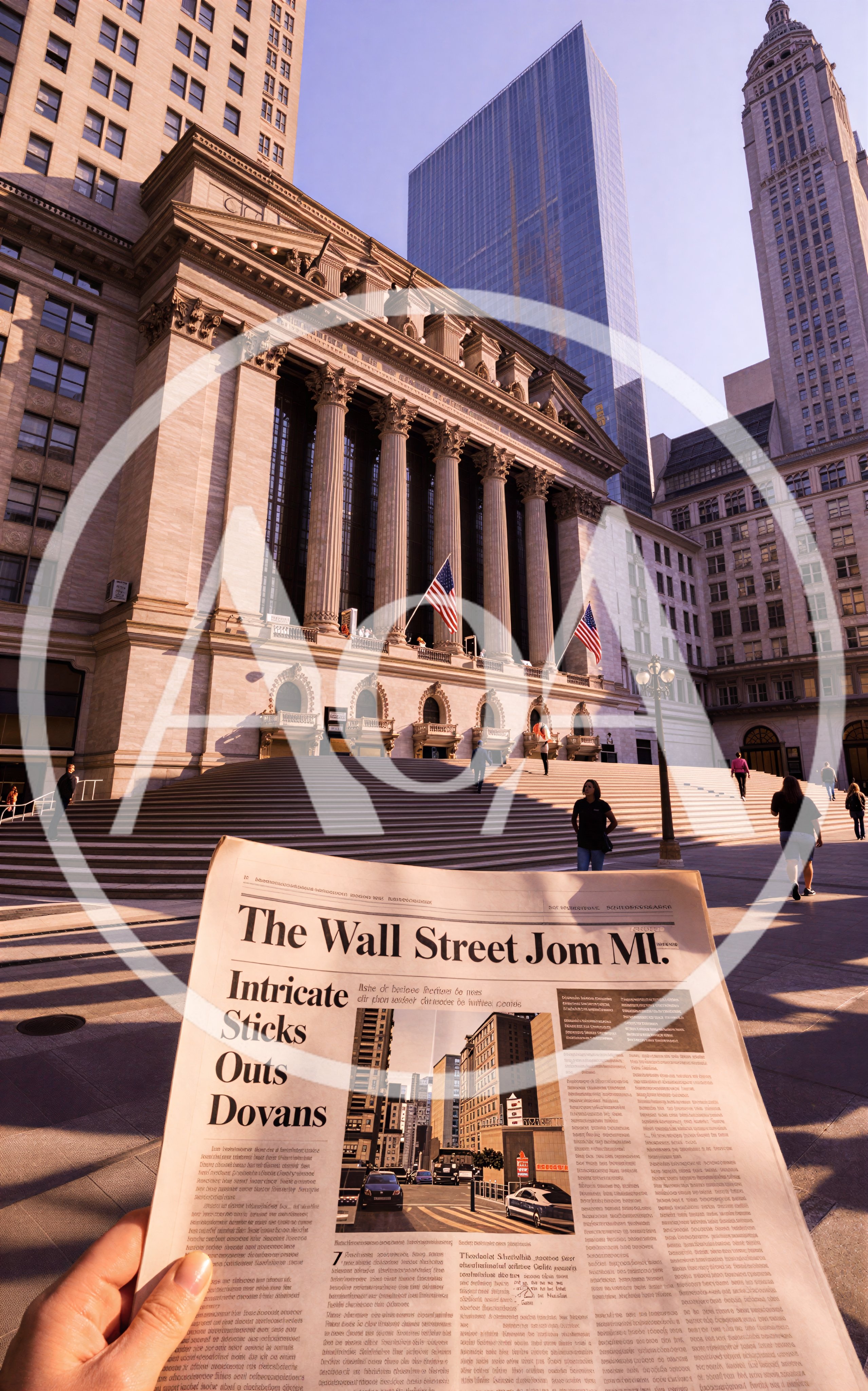 Person Holding Newspaper In Front Of New York Stock Exchange
