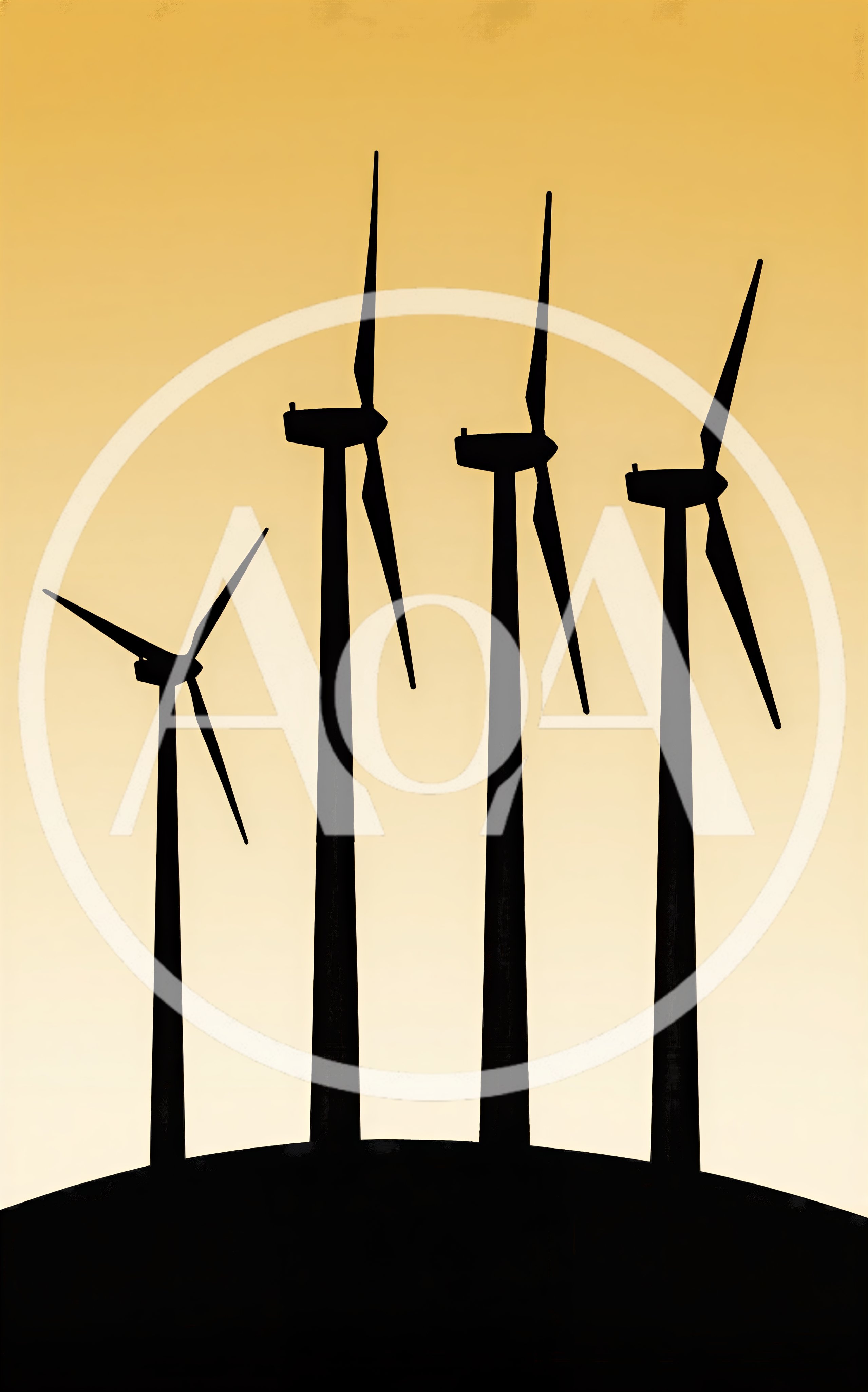 Silhouette Of Four Wind Turbines Against A Golden Sky